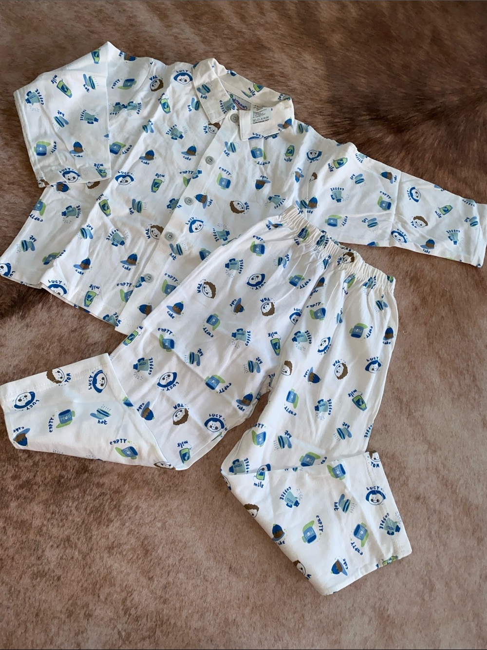 Vintage White Blue & Green Printed Kids Pajama Set